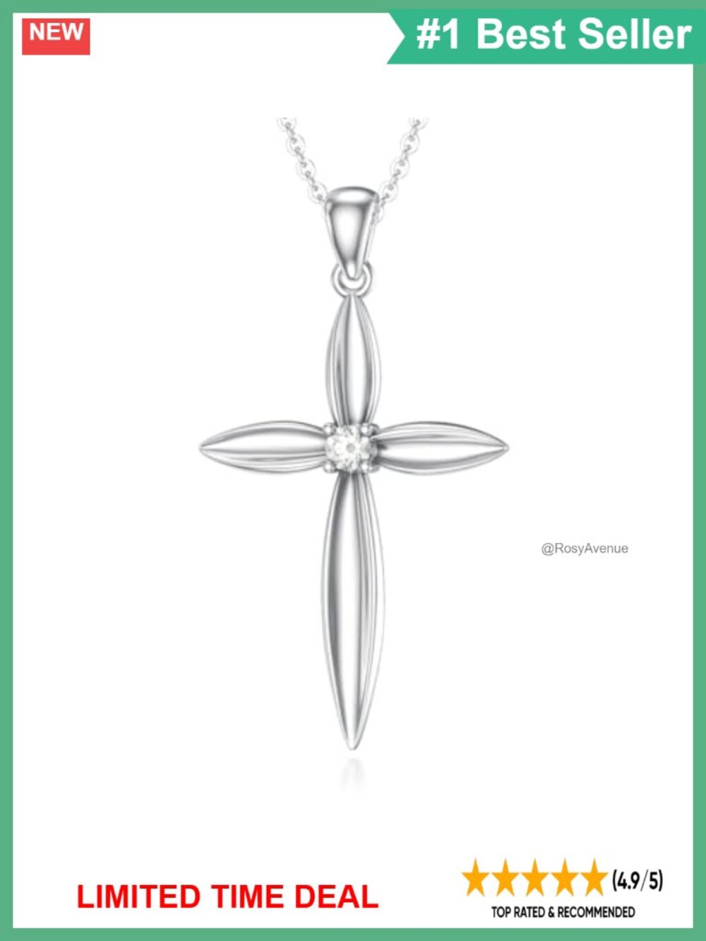 925 Sterling Silver Lab Grown Diamond Cross Pendant Necklace 18in Gift